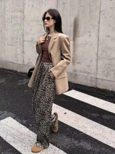 retro leopard print floss velvet casual pants for women, slim wide leg pants, niche design, straight loose trousers, spring and summer floor pants wide leg pants