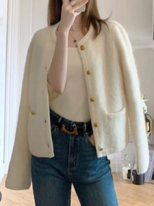 chanel style mohair sweater coat for women, a new knitted cardigan for early autumn 2025, an outerwear top with a high end feel