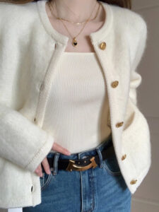 chanel style mohair sweater coat for women, a new knitted cardigan for early autumn 2025, an outerwear top with a high end feel