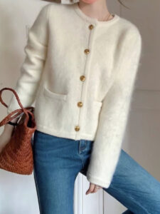 chanel style mohair sweater coat for women, a new knitted cardigan for early autumn 2025, an outerwear top with a high end feel